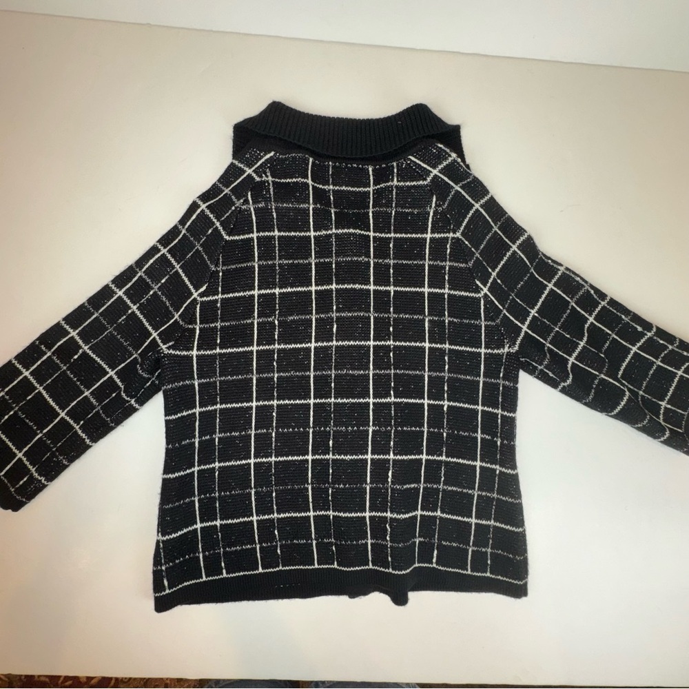 Coldwater Creek Collared Cardigan Windowpane Black size M - Picture 10 of 12